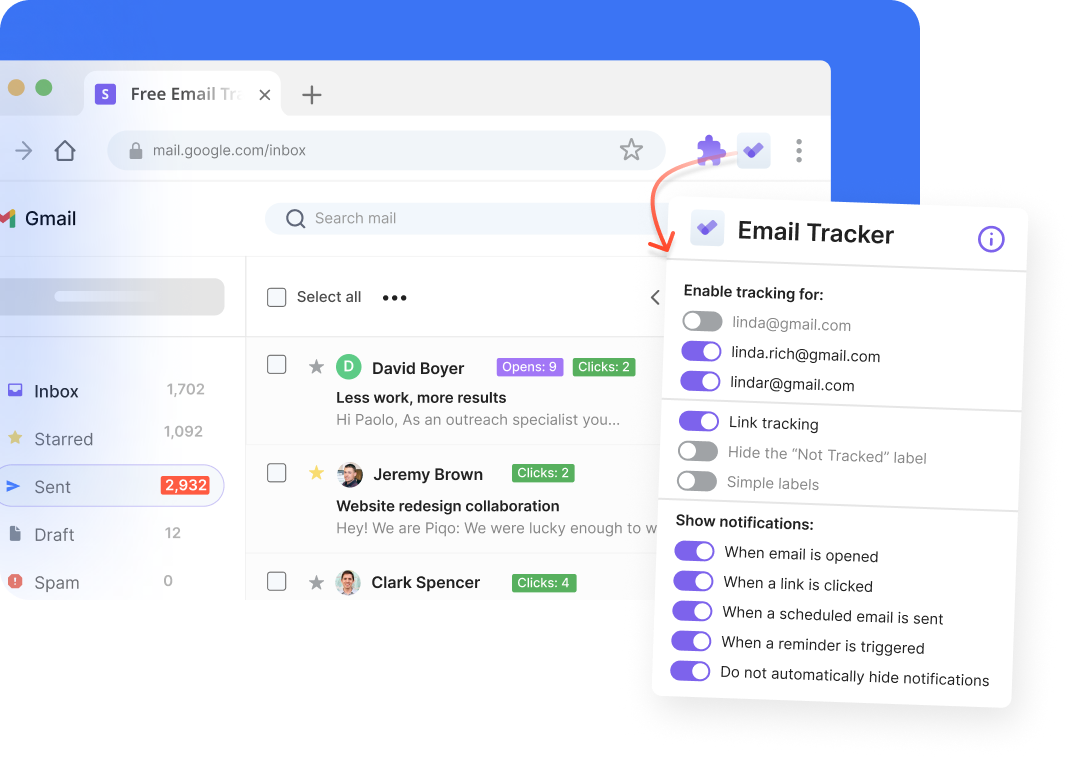 Email tracking for your Gmail accounts