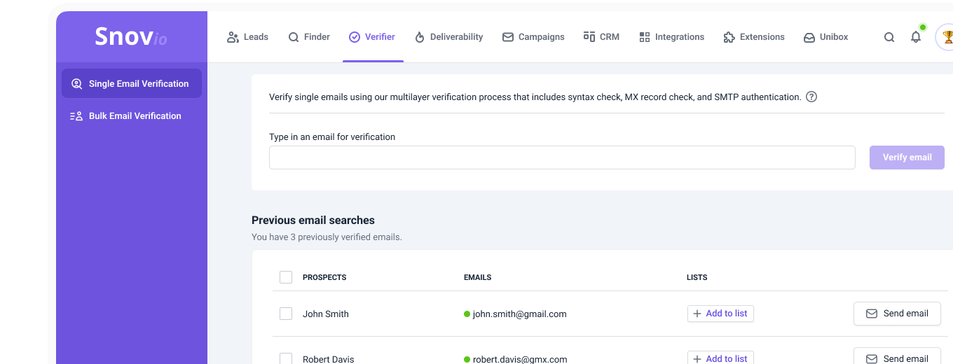 Check individual email addresses