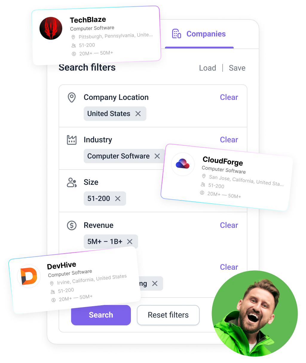 Search and save B2B companies with necessary data in seconds